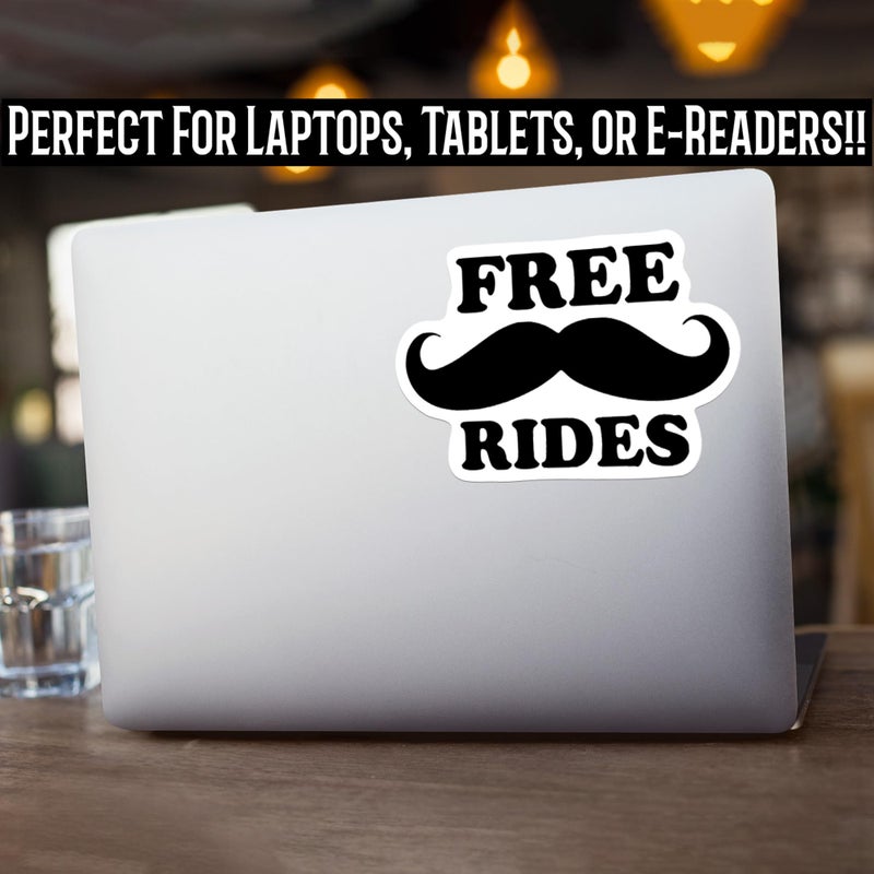 KCD Free Mustache Rides Vinyl Decal Sticker | Cars Trucks Vans Walls Laptops Cups | Black on White Background | 5.5 inches | KCD1496 - Image 5